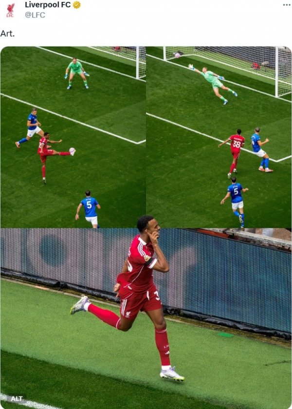 A wonderful volleyball shot, Liverpool official pushes and shows the process of Herafenberg s goal, with the caption: Art!