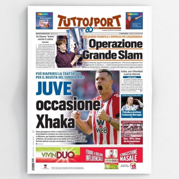 Tutu: Juventus may try to introduce Xhaka in the winter window, and Sunderland is expected to ask for about 20 million euros